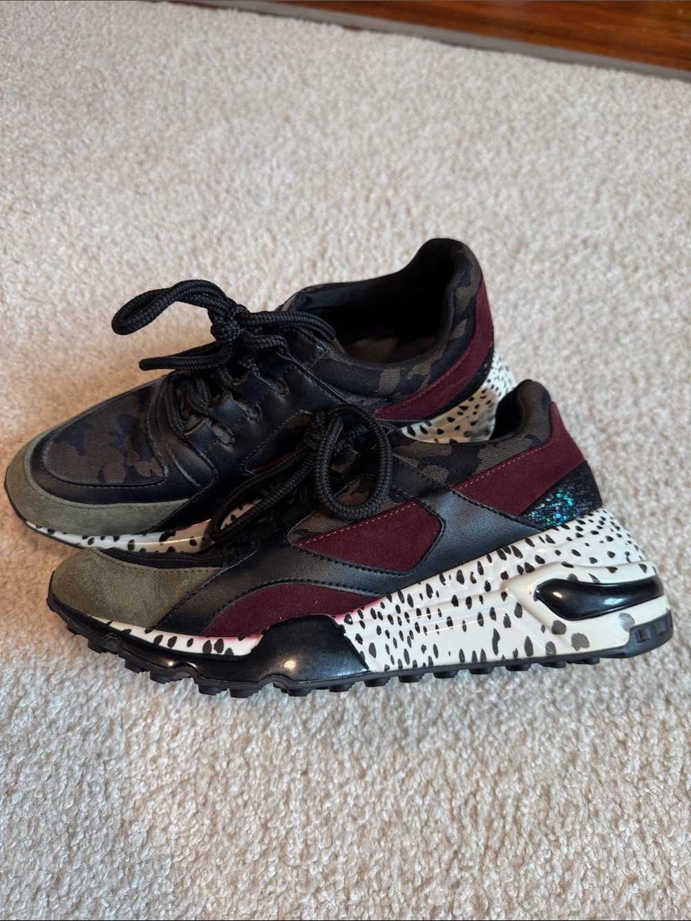 Steve Madden Mixed Black, Burgundy & Olive Patterned Women's Sneakers